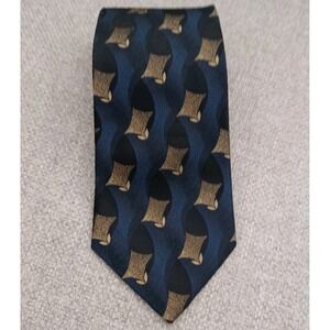 VTG Mondo Seta‎ Tie 100% Silk Made Italy Geometric Blue Black Fat Necktie 4" EUC